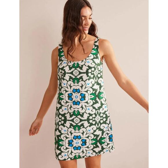 Boden Scoop Neck Shift Dress Trekking Green Opulent Pome Floral Size 6L - Picture 1 of 6